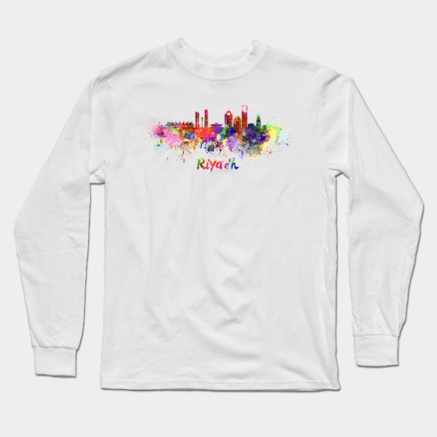 Riyadh skyline in watercolor Long Sleeve T-Shirt by PaulrommerArt